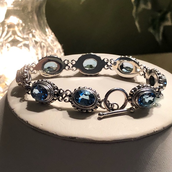 Sterling Silver Blue Topaz Bracelet - Picture 5 of 7